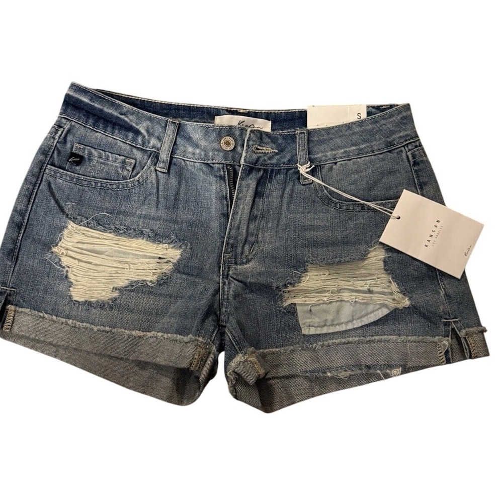 Kancan Distressed Denim Shorts Cuffed Hem Ripped‎ Blue Jean Shorts Size Small